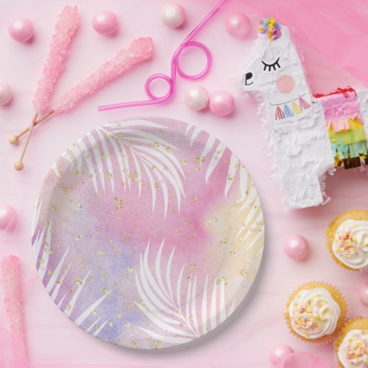 Tropische Palm Pastel Rainbow Pool Party Papieren Bordje (Feest)