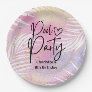 Tropische Palm Pastel Rainbow Pool Party Papieren Bordje