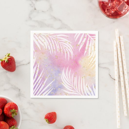 Tropische Palm Pastel Rainbow Pool Party Servet (Insitu)