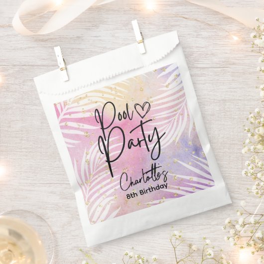 Tropische Palm Pastel Rainbow Pool Party Verjaarda Bedankzakje (Geknipt)