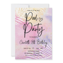 Tropische Palm Pastel Rainbow Pool Party Verjaarda