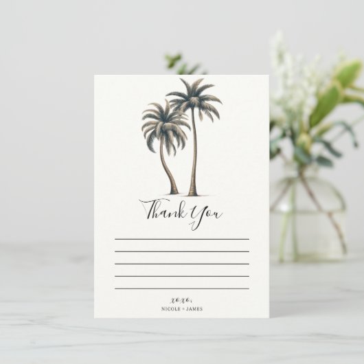 Tropische Palm rustieke kust bruiloft dank u Kaart (Staand voorkant)