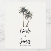Tropische Palm Rustieke Kust Bruiloft Wijn Etiket (Enkel label)