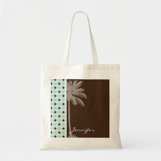 tropische palm; Sage Green & Brown Tote Bag (Voorkant)