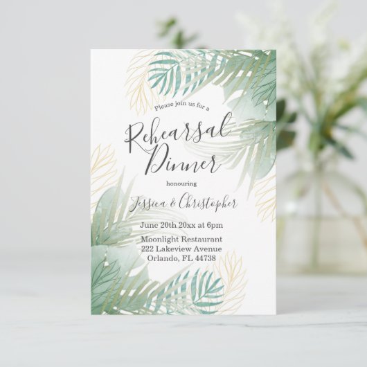 Tropische Palm Sage Groene Bruiloft repetitie dine Kaart (Staand voorkant)