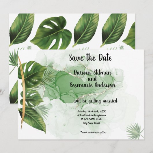 Tropische Palm Save the Date Uitnodiging (Voorkant / Achterkant)