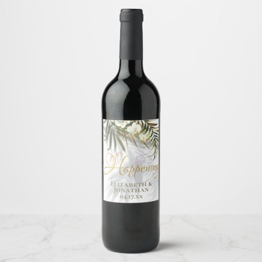 Tropische Palm Shadows Het gebeurt op de datum Wijn Etiket (Voorkant)