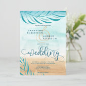 Tropische palm strand chique bruiloft script kaart (Staand voorkant)