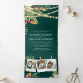 Tropische Palm String Lights Foto Collage Bruiloft Drieluik Uitnodiging (Binnen)