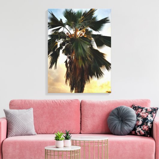 Tropische Palm Sunset – Uitgerekt Canvas Print (Insitu (Woonkamer))