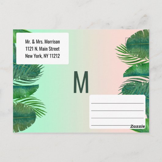Tropische Palm Tree Banana Leaf Gold Save the Date Briefkaart (Achterkant)