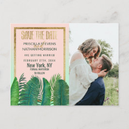 Tropische Palm Tree Banana Leaf Gold Save the Date Briefkaart