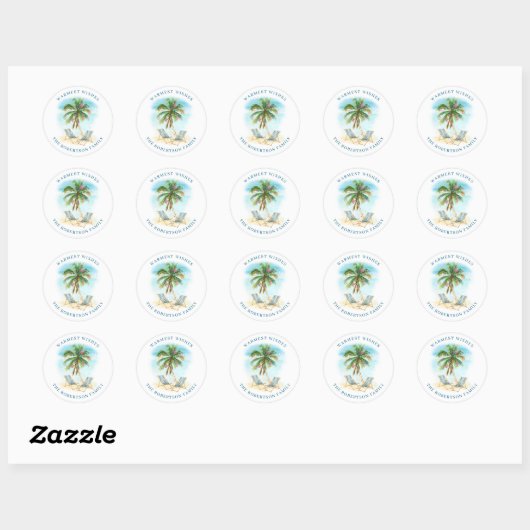 Tropische Palm Tree Beach Kerstmis Ronde Sticker (Vel)