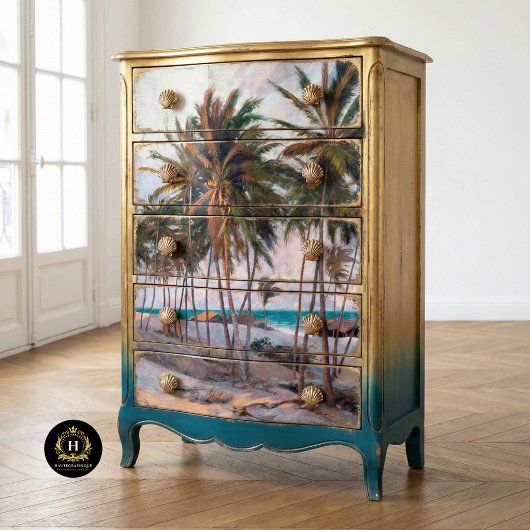 Tropische Palm Tree Beach Scene Decoupage Tissuepapier