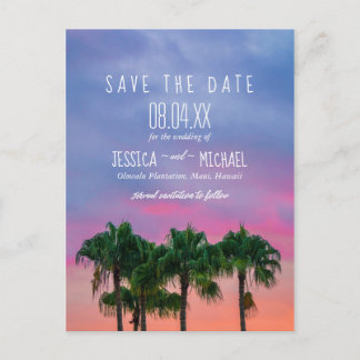 Tropische Palm Tree Beach Sunset Save the Dates Aankondigingskaart
