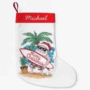 Tropische Palm Tree Beach Surfing Santa Kleine Kerstsok