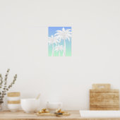 Tropische Palm Tree Blauw Groen Ombre Beach House Poster (Keuken)