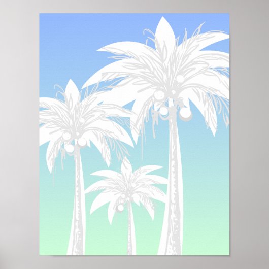 Tropische Palm Tree Blauw Groen Ombre Beach House Poster (Voorkant)