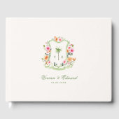 Tropische Palm Tree Crest Monogram Zomer Huwelijk Gastenboek (Voorkant)
