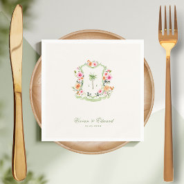 Tropische Palm Tree Crest Monogram Zomer Huwelijk Servet