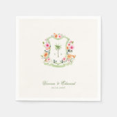 Tropische Palm Tree Crest Monogram Zomer Huwelijk Servet (Voorkant)