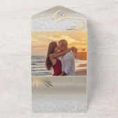 Tropische Palm Tree Gold Beach bruiloft All In One Uitnodiging (Buitenkant)