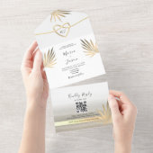 Tropische Palm Tree Gold Beach bruiloft All In One Uitnodiging (Afscheurbaar)