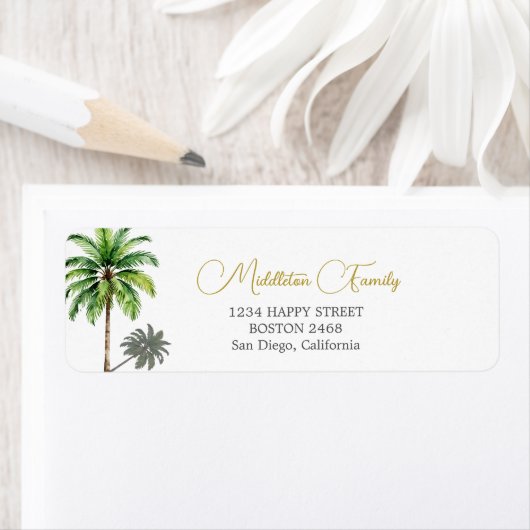 Tropische Palm Tree Goud Elegante Familie Etiket (Insitu)