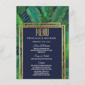Tropische Palm Tree Greenery Goud Marine Blauw Huw Menu (Voorkant)