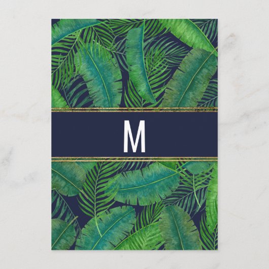 Tropische Palm Tree Greenery Goud Marine Blauw Huw Menu (Achterkant)