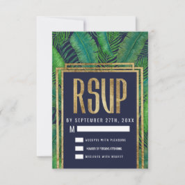 Tropische Palm Tree Greenery Goud Marine Blauw RSV RSVP Kaartje