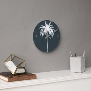 Tropische Palm Tree Grijs Elegant Modern Ronde Klok