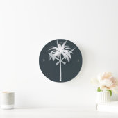 Tropische Palm Tree Grijs Elegant Modern Ronde Klok (Huis)