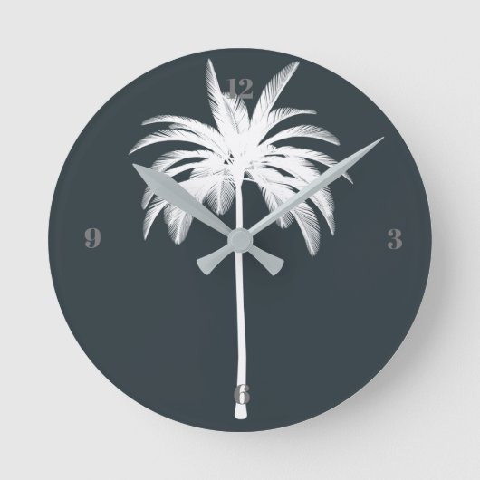 Tropische Palm Tree Grijs Elegant Modern Ronde Klok (Voorkant)