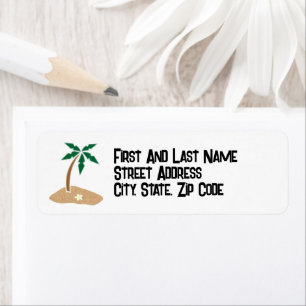 Tropische Palm Tree Island Getaway Cartoon ontwerp Etiket