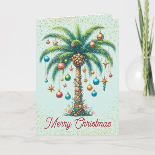 Tropische Palm Tree Kerst Kaart (Voorkant)