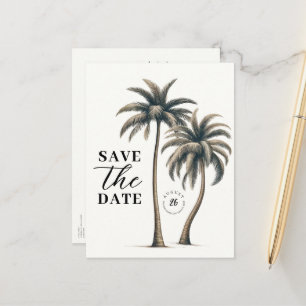 Tropische Palm Tree Kustbruiloft Save the Date Aankondigingskaart