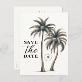 Tropische Palm Tree Kustbruiloft Save the Date Aankondigingskaart (Voorkant / Achterkant)