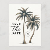Tropische Palm Tree Kustbruiloft Save the Date Aankondigingskaart (Voorkant)