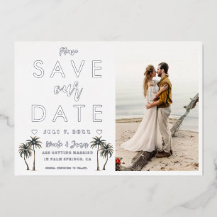 Tropische Palm Tree Kustbruiloft Save the Date Folie Uitnodiging
