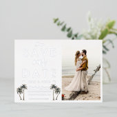 Tropische Palm Tree Kustbruiloft Save the Date Folie Uitnodiging (Staand Voorkant)
