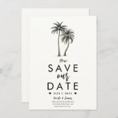 Tropische Palm Tree Kustbruiloft Save the Date Kaart (Voorkant / Achterkant)