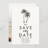 Tropische Palm Tree Kustbruiloft Save the Date Kaart (Voorkant / Achterkant)