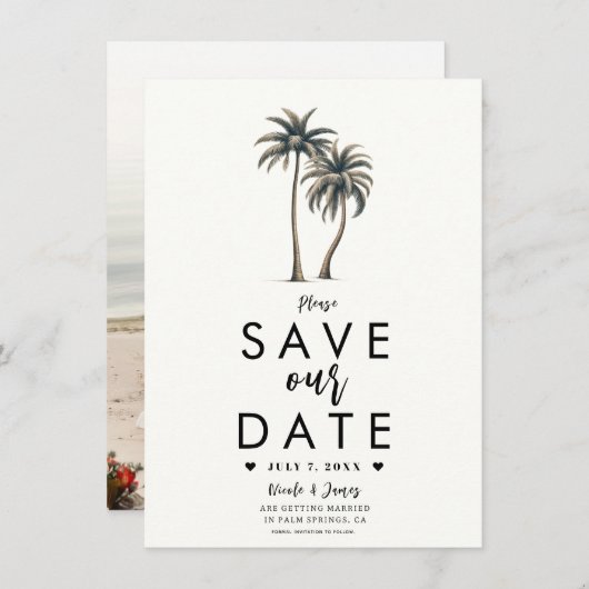Tropische Palm Tree Kustbruiloft Save the Date Kaart (Voorkant / Achterkant)