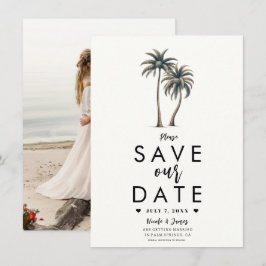 Tropische Palm Tree Kustbruiloft Save the Date Kaart