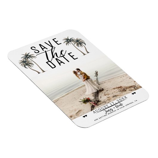 Tropische Palm Tree Kustbruiloft Save the Date Magneet (Rechterzijde)
