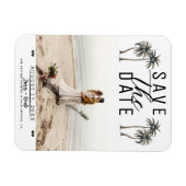 Tropische Palm Tree Kustbruiloft Save the Date Magneet (Horizontaal)