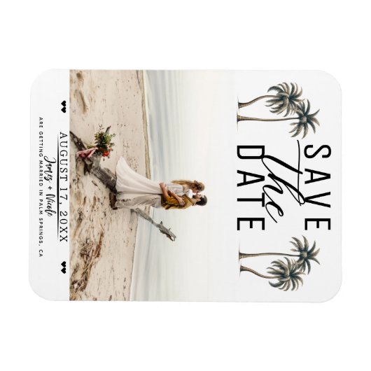 Tropische Palm Tree Kustbruiloft Save the Date Magneet (Horizontaal)