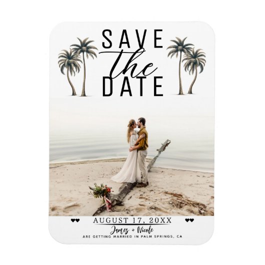 Tropische Palm Tree Kustbruiloft Save the Date Magneet (Verticaal)
