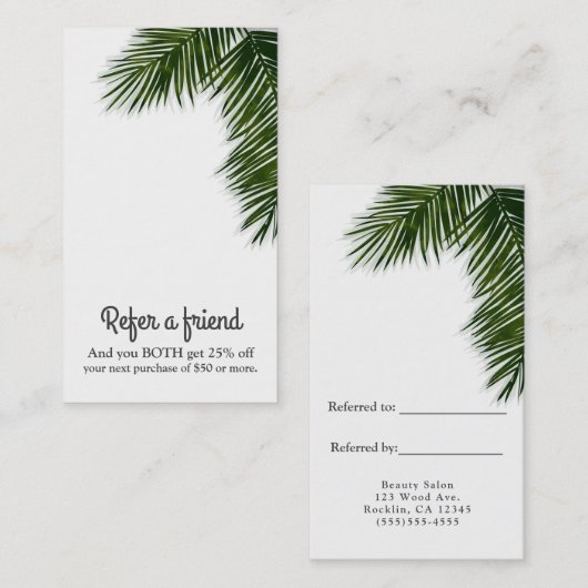 Tropische Palm Tree Leaf Elegant Verwijs een vrien Aanbevelingskaartje (Voorkant / Achterkant)